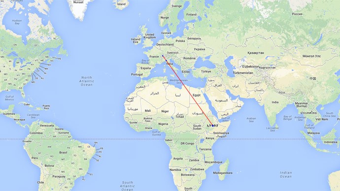 Hành trình của chiếc máy bay của Ethiopia Airlines bị không tặc tấn công.