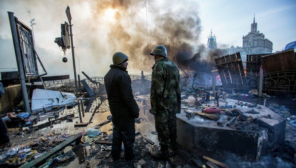 Biểu tình bạo lực lật đổ chính phủ Tổng thống Viktor Yanykovych tại Maidan ở thủ đô Kiev tháng 2/2014.