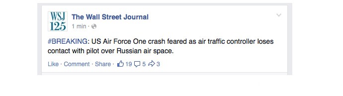Tuyên bố của hacker trên Facebook cho rằng Không lực 1 đã rơi ở Nga.