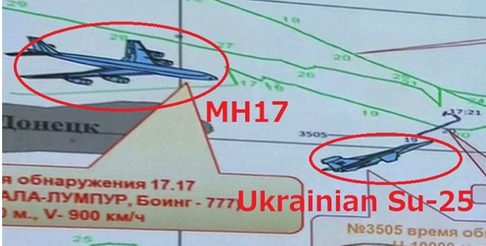 Hinh ảnh do Nga cung cấp cho thấy Su-25 di chuyển gần MH17 vào ngày xảy ra thảm họa.