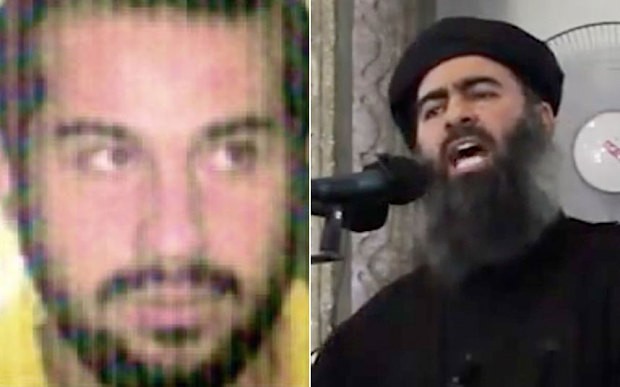 Trùm khủng bố IS, Abu Bakr al-Baghdadi (phải), được xác nhận là đã bị thương trong cuộc không kích, trong khi phụ tá thân cận Abdul Rahman al-Athaee (trái) được cho là đã bị tiêu diệt.