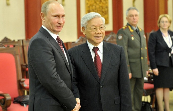 Tổng thống Nga Vladimir Putin (trái) và Tổng Bí thư Nguyễn Phú Trọng tại Moscow. Ảnh Rian.