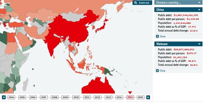 Số liệu nợ công của Việt Nam được cập nhật trên The Economist ngày 3/5.