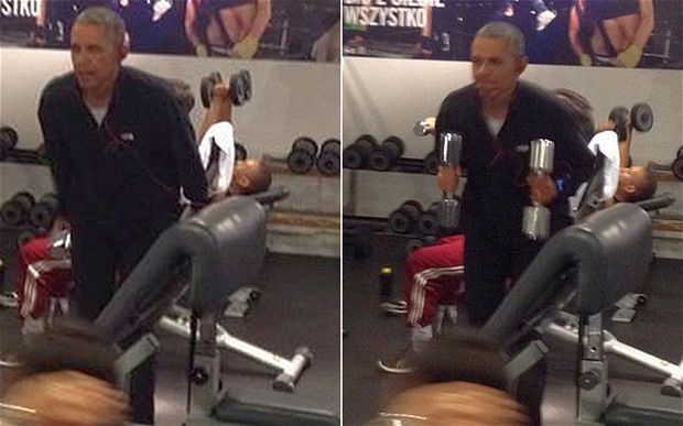 Hình ảnh ông Obama chăm chỉ luyện tập tại phòng gym.