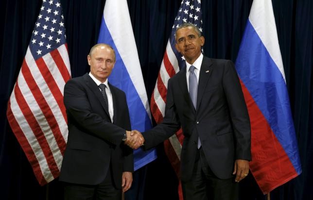 Tổng thống Nga và Mỹ bắt tay trong cuộc họp bên lề phiên họp toàn thể của Liên Hợp Quốc. Ảnh Rian.