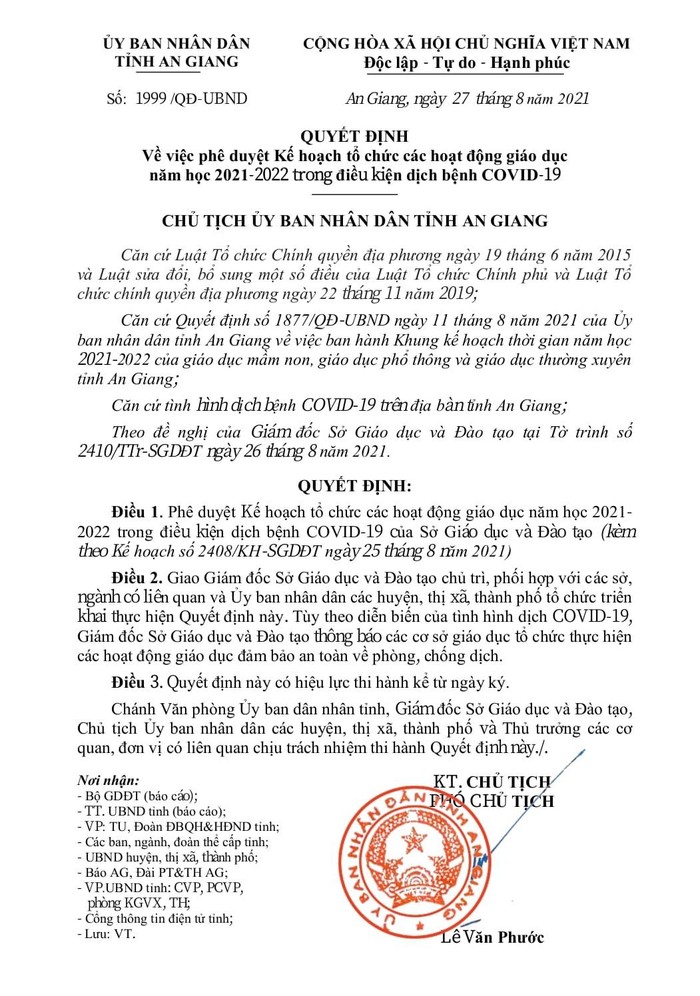 Quyết định số 1999/QĐ-UBND của Ủy ban nhân dân tỉnh An Giang, ảnh chụp từ màn hình