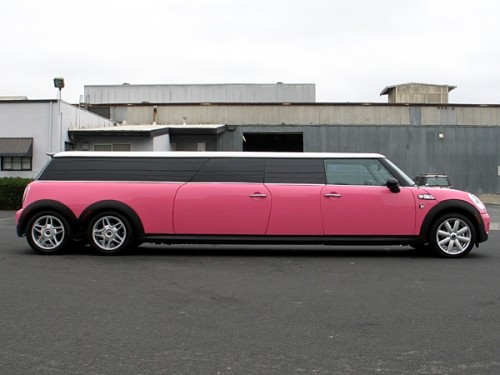 Mini Cooper với ngoại thất màu hồng, nội thất là hàng ghế màu đen, hệ thống âm thanh, sàn nhảy và quầy bar với ánh sáng laser và ánh sáng quang học, trần xe làm bằng thép không gỉ. Chiếc xe được bán với giá 94.900 bảng Anh.
