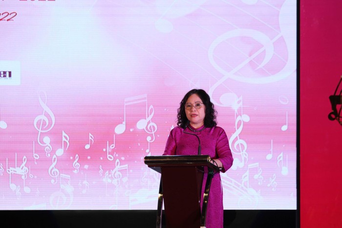 Thứ trưởng Ngô Thị Minh phát biểu tại Lễ khai mạc Hội thi Giai điệu tuổi hồng 2022 (Nguồn: Bộ Giáo dục và Đào tạo).