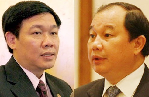 Bộ trưởng Tài chính Vương Đình Huệ (ảnh trái), Thứ trưởng Bộ Công Thương - Nguyễn Cẩm Tú (ảnh phải) chưa thống nhất được quan điểm.