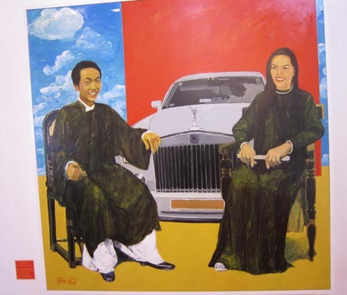 Đại gia Cường Đôla và ca sĩ Hồ Ngọc Hà qua nét vẽ của họa sĩ Nguyễn Đình Vũ. Giá bán bằng giá một chiếc Kia Morning 1.0AT2010.