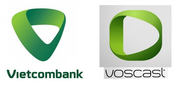 Logo mới của Vietcombank (sử dụng từ ngày 1/4/2013) và logo Voscast (ra đời năm 2010).