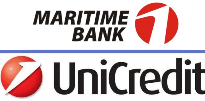 Nhãn hiệu của MaritimeBank (trên) giống bất ngờ với nhãn hiệu của tập đoàn tài chính UniCredit