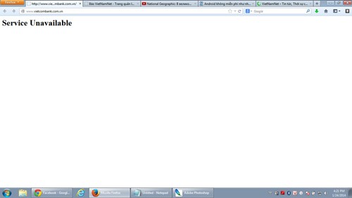 Website Vietcombank quá tải. Ảnh chụp màn hình lúc 16h28, ngày 24/1.