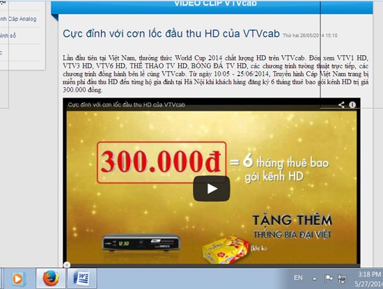 Cách quảng cáo gói kênh HD của VTVcab dễ làm khách hàng mừng hụt. Ảnh: VTVcan