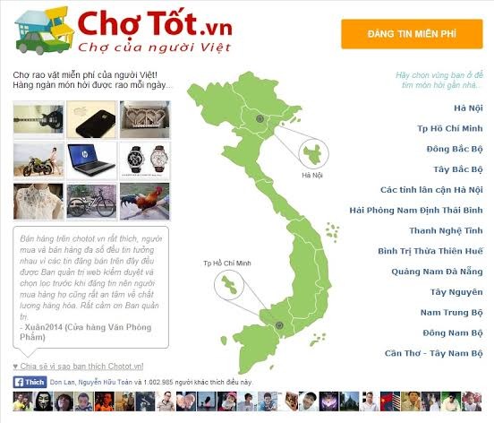Chotot.vn hiện là website rao vặt trực tuyến hàng đầu Việt Nam.