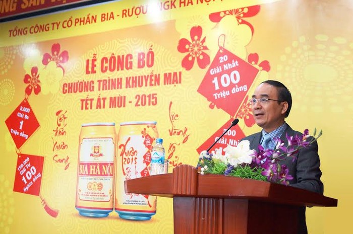 Ông Nguyễn Hồng Linh - Tống giám đốc Habeco phát biểu khai mạc chương trình khuyến mại Xuân 2015.
