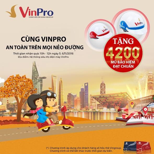 Chương trình tặng 4.200 mũ bảo hiểm cho chủ thẻ VinGroup Card của Vinpro.