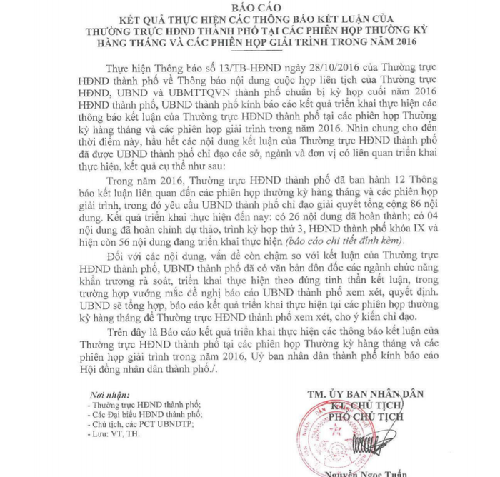 Văn bản báo cáo vụ việc của UBND thành phố Đà Nẵng trình kỳ họp HĐND sắp tới. (Ảnh: An Nguyên)