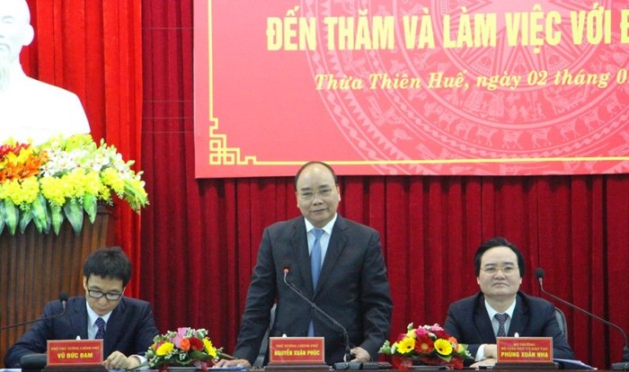 Thủ tướng Nguyễn Xuân Phúc đề nghị Đại học Huế phải tăng cường tự chủ và đổi mới hơn nữa. Ảnh: QT