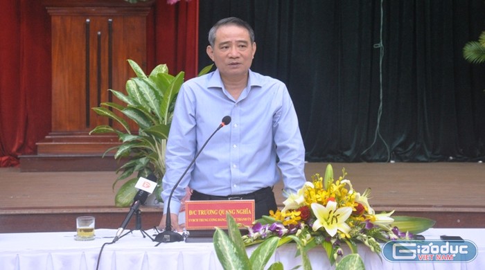 Ông Trương Quang Nghĩa, Bí thư Thành ủy Đà Nẵng nói không thể chấp nhận việc cán bộ can thiệp báo chí để không đăng bài về xây nhà trái phép. Ảnh: TT