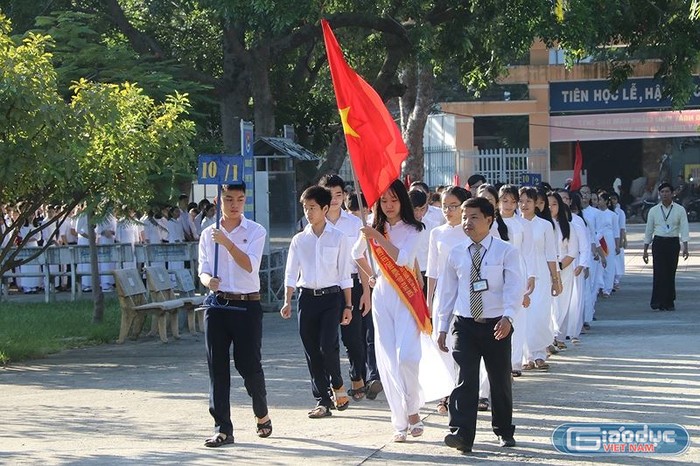 Lễ khai giảng năm học mới ở Đà Nẵng. Ảnh: AN