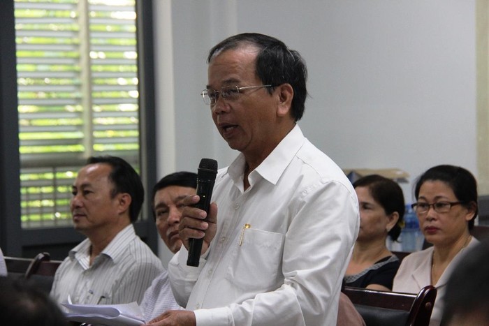 Đại biểu góp ý về dự án Luật giáo dục (sửa đổi) tại buổi tiếp xúc cử tri ngành giáo dục của Đoàn đại biểu Quốc hội thành phố Đà Nẵng. Ảnh: TT