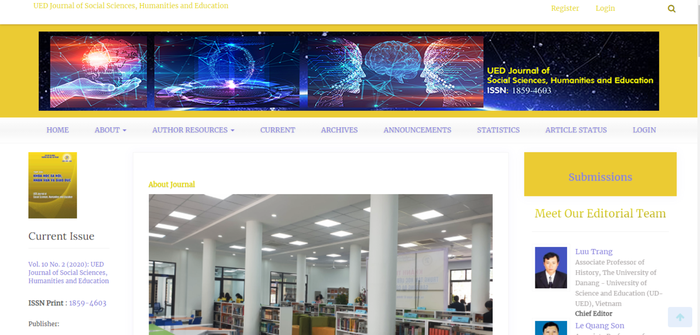 Website của Tạp chí Khoa học xã hội, nhân văn và giáo dục (UED-JSHE) của Trường Đại học Sư phạm Đà Nẵng. Ảnh: AN