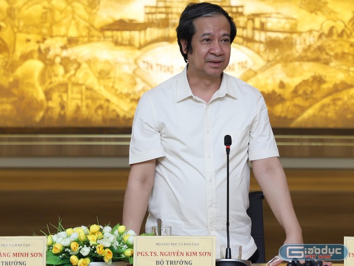 Bộ trưởng Bộ Giáo dục và Đào tạo Nguyễn Kim Sơn cho rằng, Đại học Quốc gia thì phải hướng đến giải quyết vấn đề của quốc gia, hướng đến chung tay giải quyết các vấn đề của nhân loại. Ảnh: AN
