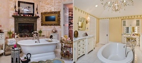 Phòng tắm sang trọng từ những chiếc đèn chùm, bồn tắm