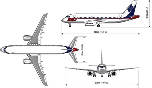 Hình ảnh thiết kế của chiếc Sukhoi Superjet 100 chỗ ngồi.