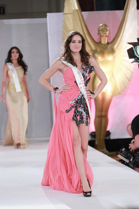 Thân hình tuyệt đẹp của Hoa hậu Montenegro biến mất trong chiếc váy có quá nhiều chi tiết thừa thãi ở thân trước.