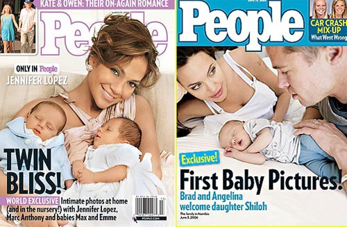 People mua ảnh cặp song sinh của J.Lo và bé Shiloh nhà Brangelina với giá 6 triệu và 4 triệu USD.