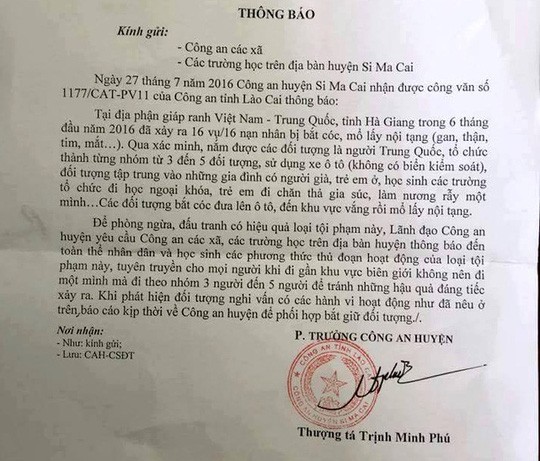 Công văn gây hoang mang của Công an huyện Si Ma Cai, Lào Cai (Ảnh: nld.com).