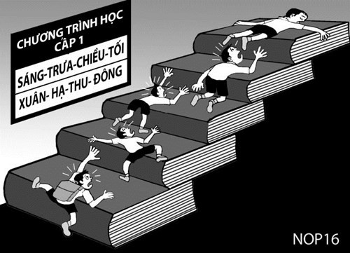 Học sinh Việt Nam quá khổ do vừa phải học trên trường vừa phải học thêm (Ảnh minh họa trên giaoduc.net.vn).