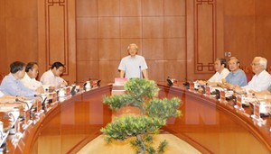 Tổng Bí thư Nguyễn Phú Trọng, Trưởng Ban Chỉ đạo Trung ương về phòng chống tham nhũng phát biểu kết luận cuộc họp (Ảnh: TTXVN).