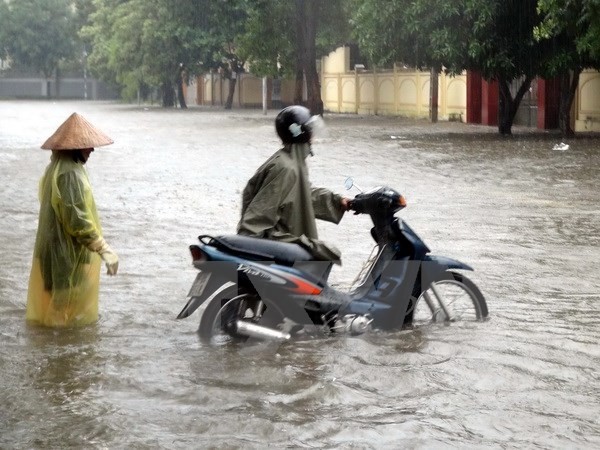Mưa lũ nhấn chìm các tuyến đường tại thành phố Vinh, Nghệ An.